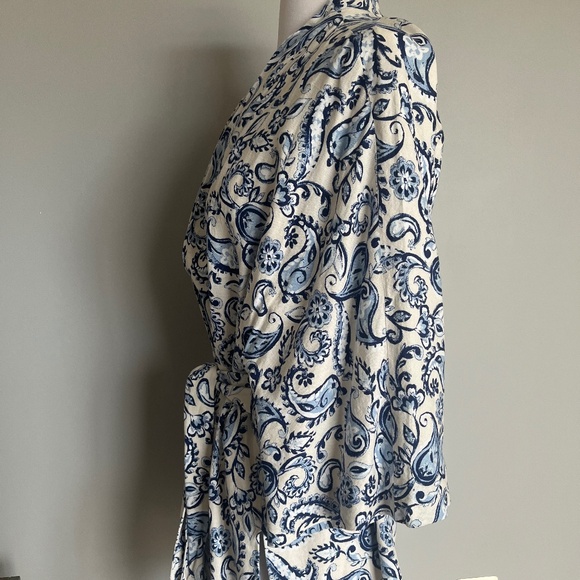 ZARA WOMAN BELTED PARSLEY PRINTED LINEN BLEND KIMONO JACKET BLUE WHITE XS-S‎ - Picture 5 of 10
